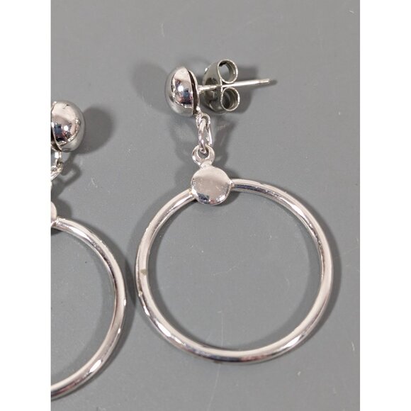 Vintage Silver Tone Round Hoop Dangle Earrings MCM Classic - Picture 3 of 6